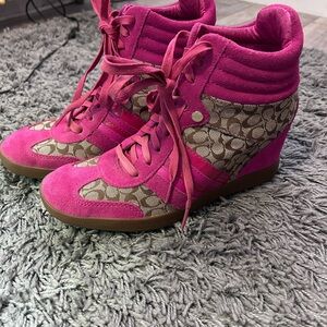 Coach Women's Pink Wedge Sneakers